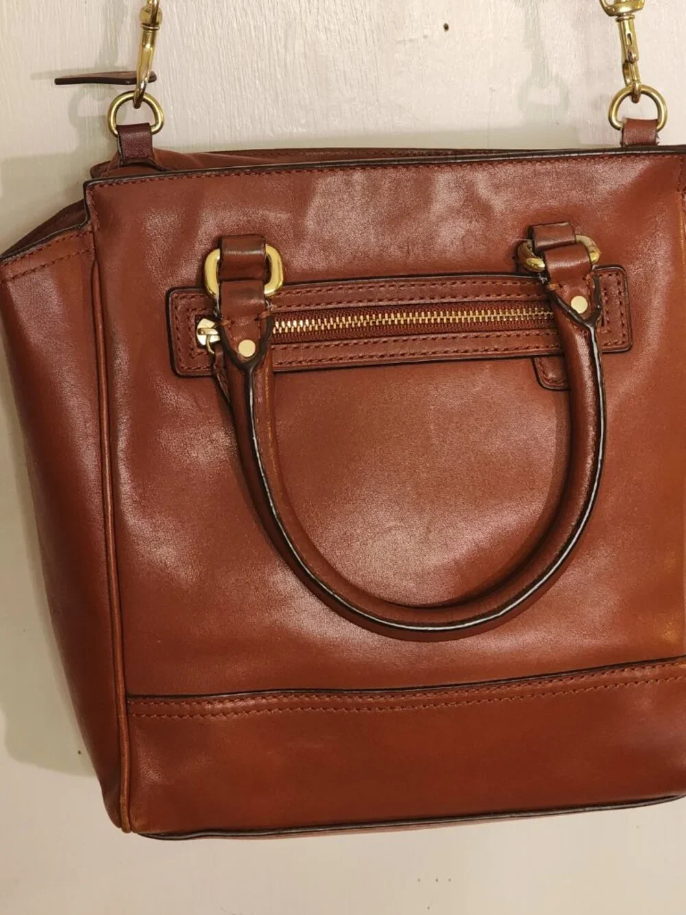 COACH Mini Tanner Legacy Cognac Leather Crossbody Satchel Bag Purse